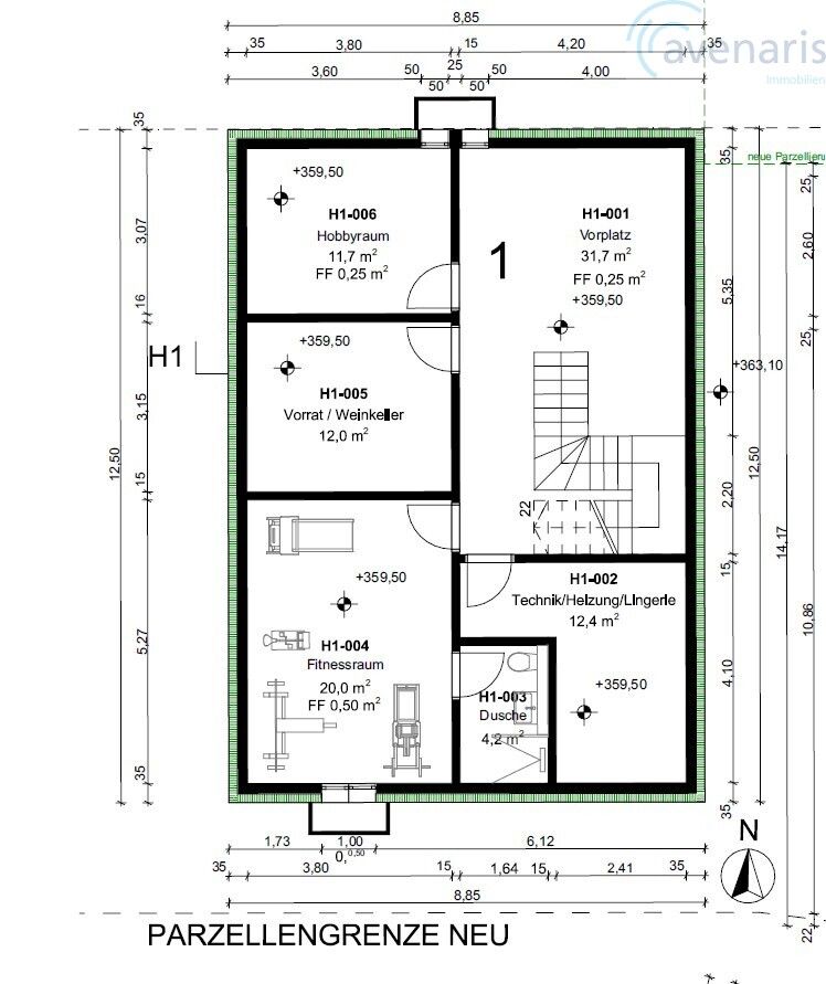 Exklusive Villen mit Aussicht und 65- 80m2 Zusatzfläche im UG - Grundriss Untergeschoss Haus 1