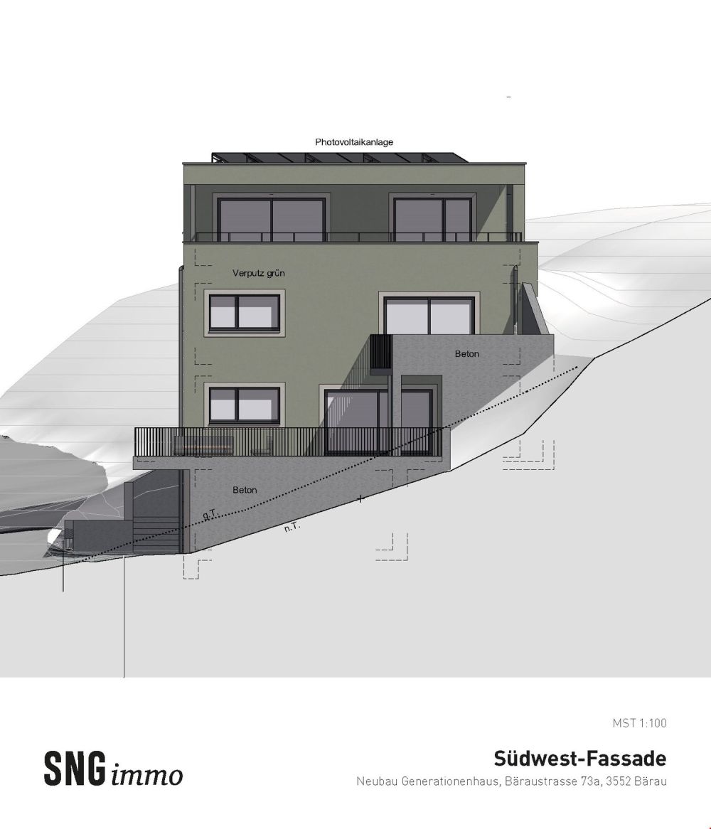 Neubau Doppeleinfamilienhaus in Bärau zu verkaufen - Südwest-Fassade