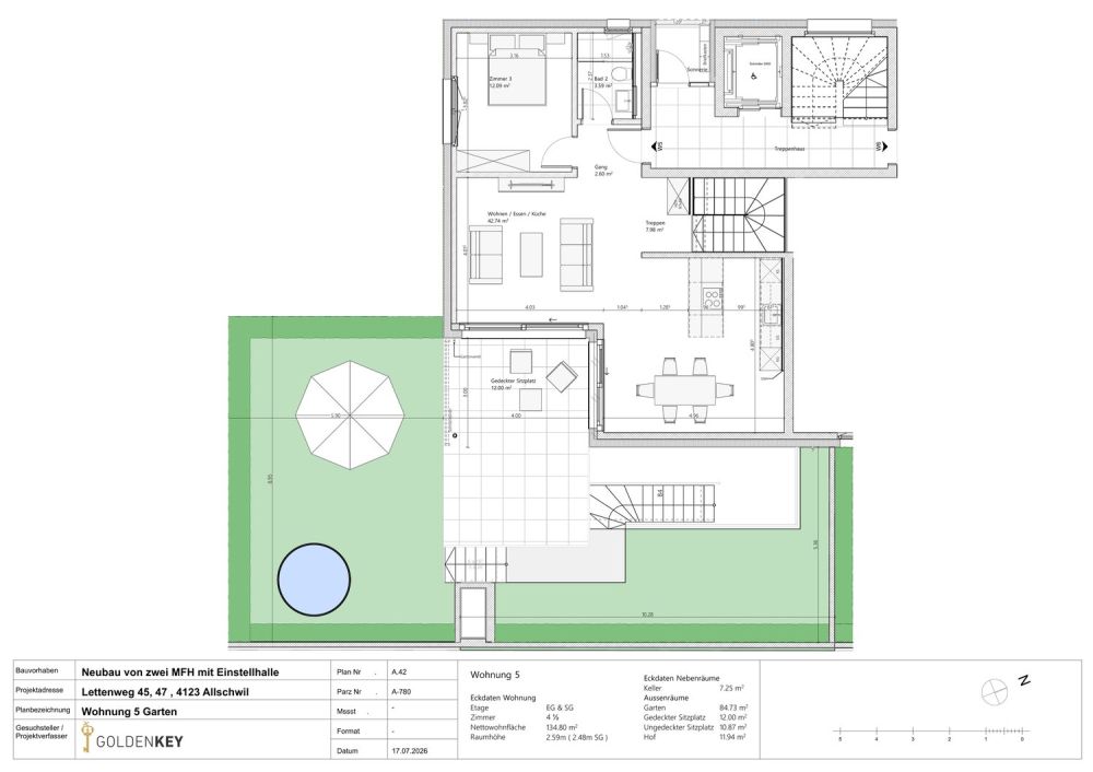 4.5-Zimmer-Gartenmaisonette - 135 m² Wohnfläche auf zwei Ebenen - W5 Erdgeschoss