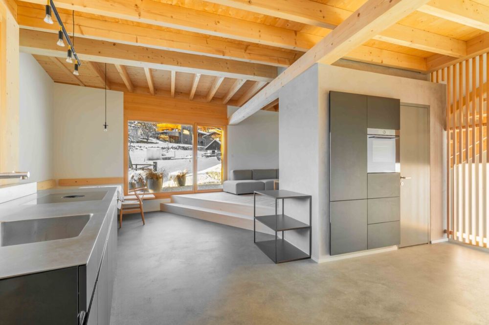 Ferienhaus mit Aussicht und moderner Architektur in Seewis - QW361_Ess- und Wohnbereich