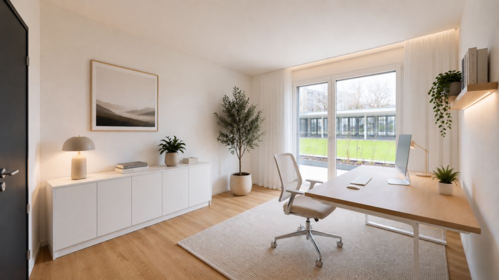4.5 Gartenwohnung mit Blick auf die Aare - Schlafzimmer 1 "Homeoffice-Stil"