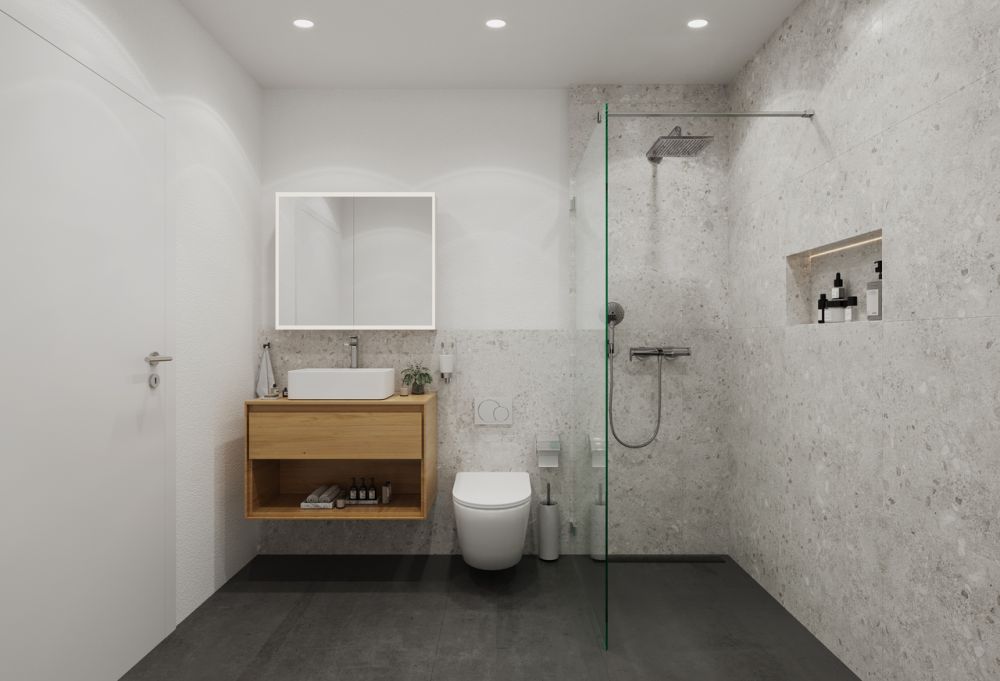 5.5 Zimmer-Wohnung (A) im EG, mit 144 m2 Netto WF und 31.4m2 Terrasse - Dusche