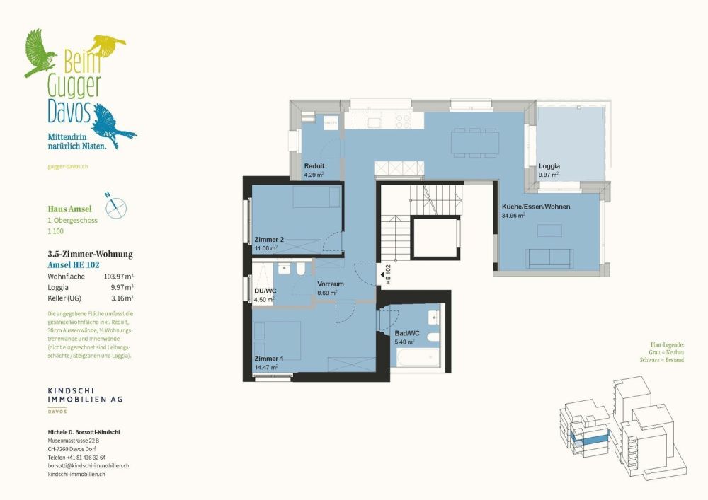 Neubau-Ferienwohnung mit toller Aussicht - Grundriss 3.5 Zimmer-Wohnung 102