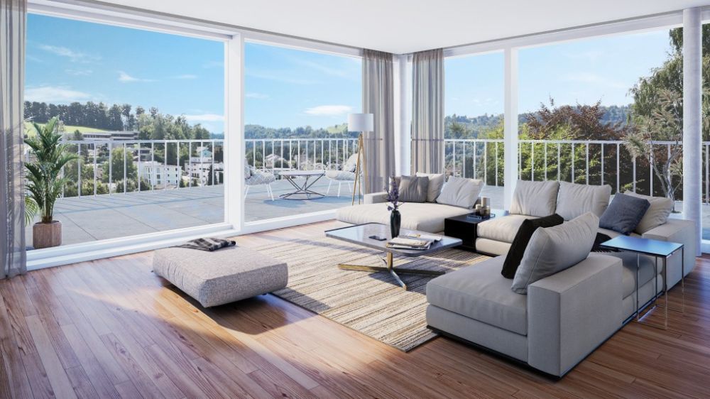 Neubau: Exklusive 5.5 Zimmer Attika-Wohnung mit Panoramasicht und 1... - Wohnzimmer