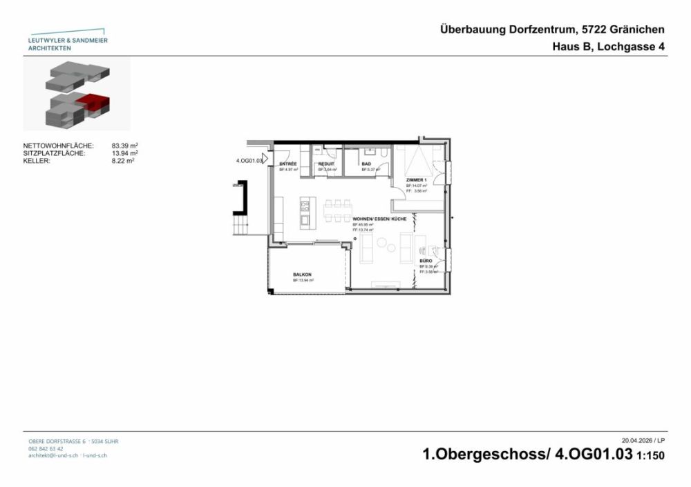 Im Herzen von Gränichen 2.5 Zimmer Neubau-Wohnungen - Haus B 1. OG 2 1/2 Zimmer