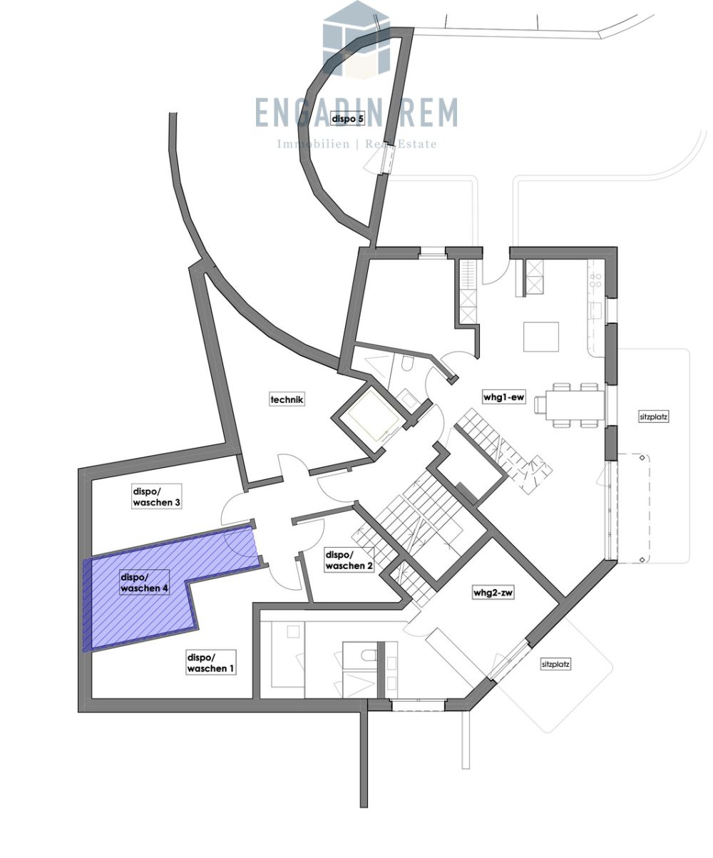 3.5-Zimmer-Zweitwohnung mit Blick ins Val Roseg - Disporaum u. Waschküche im Erdgeschoss / Privata laundry room, groundfloor / Locale lavanderia privato, pianoterra