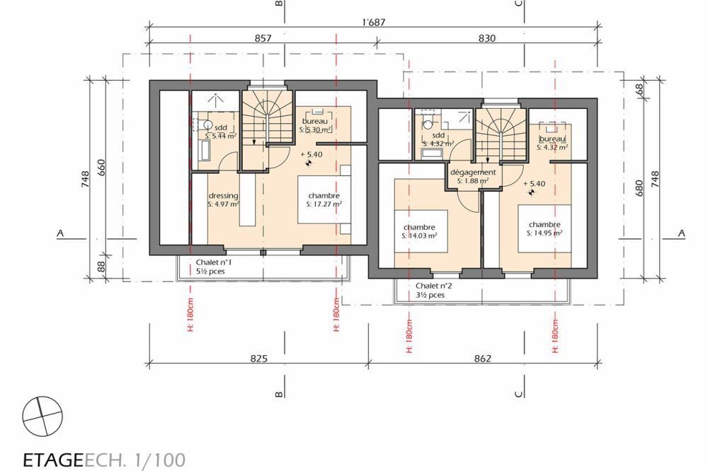 Chalet résidentiel 3.5 pièces à Crans-Montana - Plan de l'étage / Floor plan / Pianta del piano