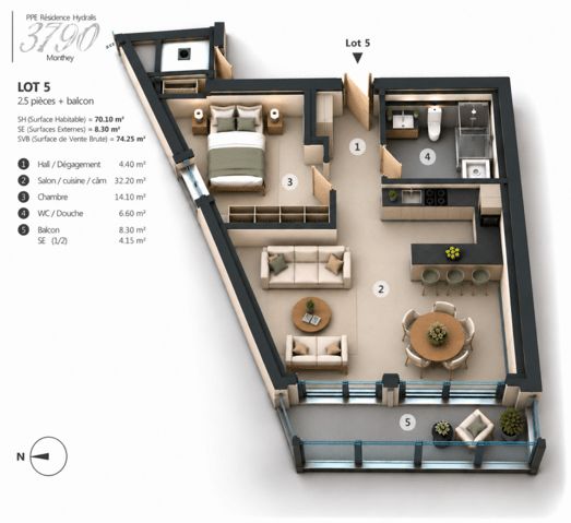 PPE Hydralis lot 3 appartement 2,5 pièces au 1er étage -  Bild 13
