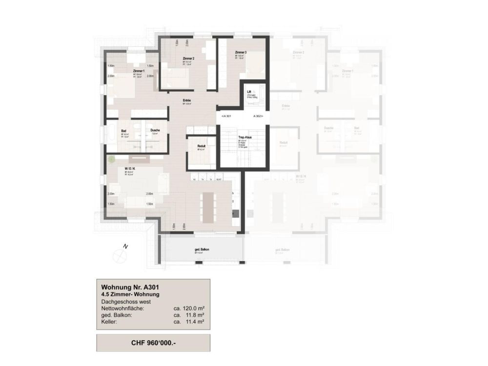 Willkommen «Im Zentrum» - Perfekte Wohnungen für jede Lebensphase! - Grundriss 4.5-Zi. Dachwohnung