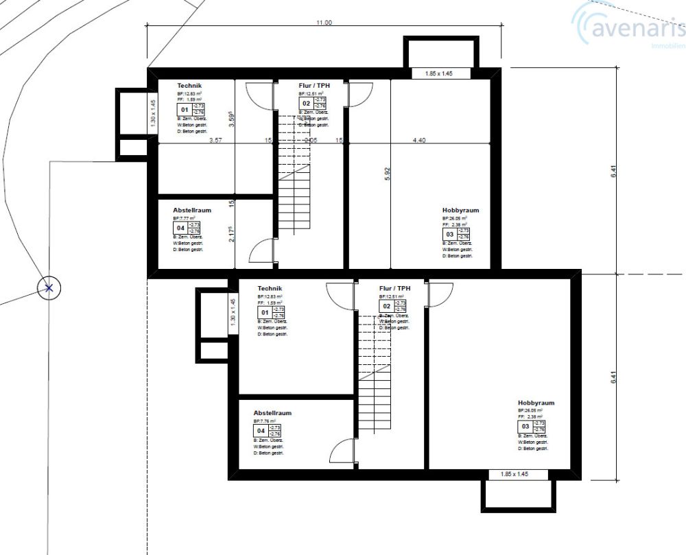 Neubau: moderne und grosszügige Doppeleinfamilienhäuser - Grundriss Untergeschoss