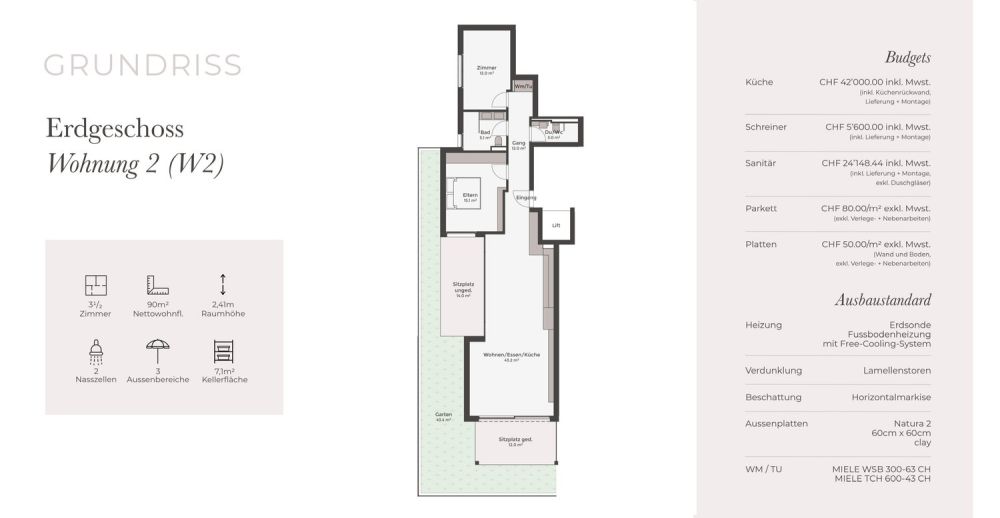 3.5‑Zimmer‑Gartenwohnung mit 43m² Garten & 2 Sitzplätzen – Neubau in Allschwil -  Bild 7