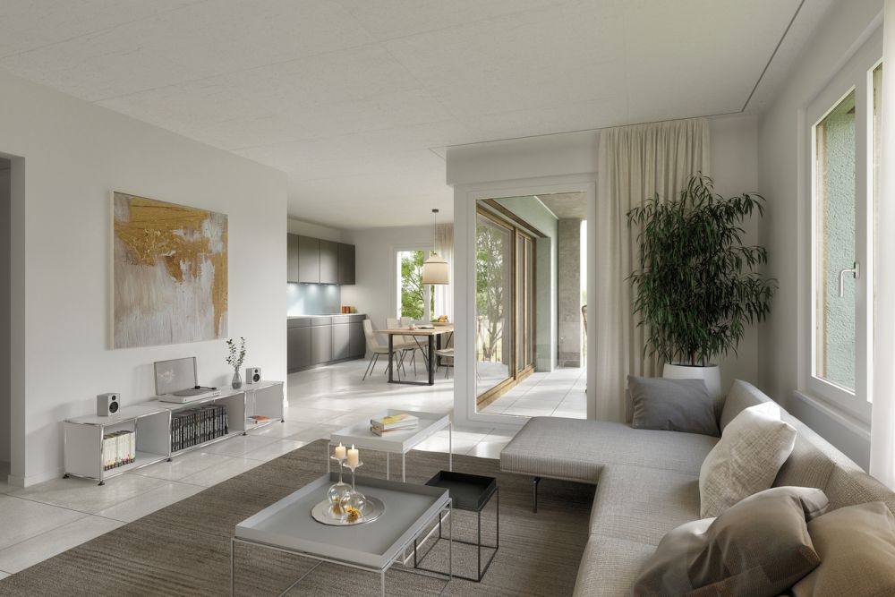 Schöner wohnen in Münchenstein.  Nachhaltig und energieeffizient - Visualisierung/Referenzbild Innenansicht Wohnung A1.2