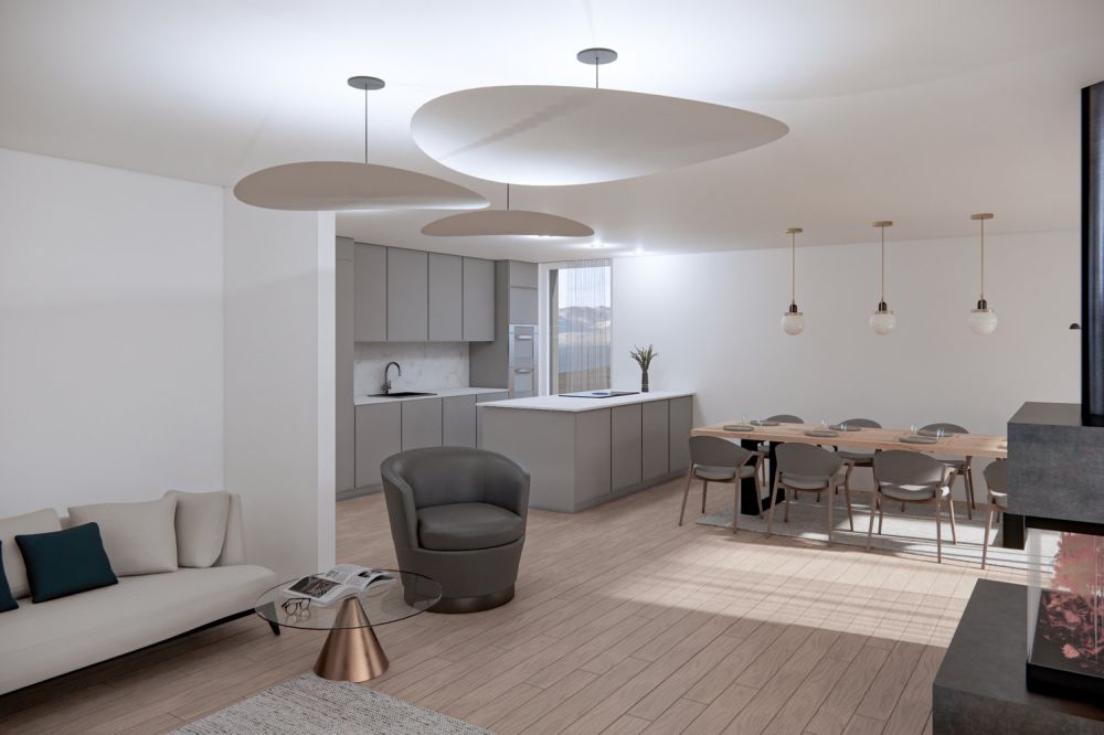 Gediegen und grosszügig Wohnen: «Summa Vallis» - Bezug Frühjahr 2027 - Wohn- und Essbereich, Küche