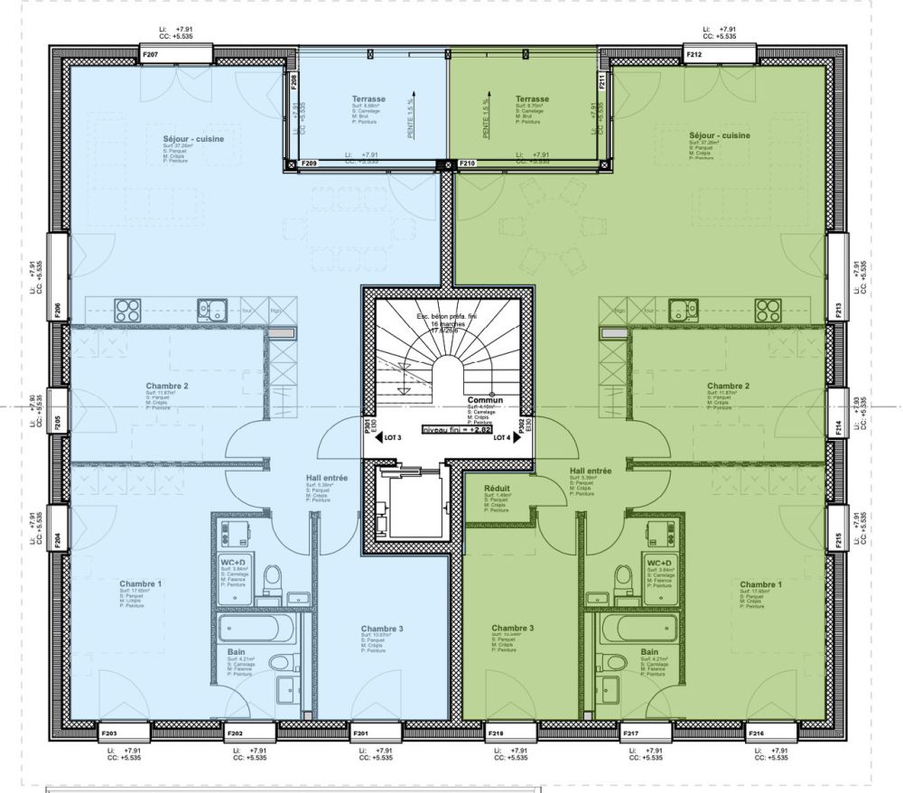 VUE PANORAMIQUE - 4,5 pces avec balcon orienté Ouest ! - lot 3 - bleu