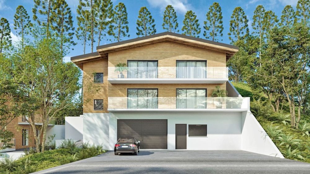 Großes Chalet mit 5,5 Zimmern, Keller und Doppelgarage, auf Plan mit allen Ausstattungen nach Wunsch des Mieters. - Façade