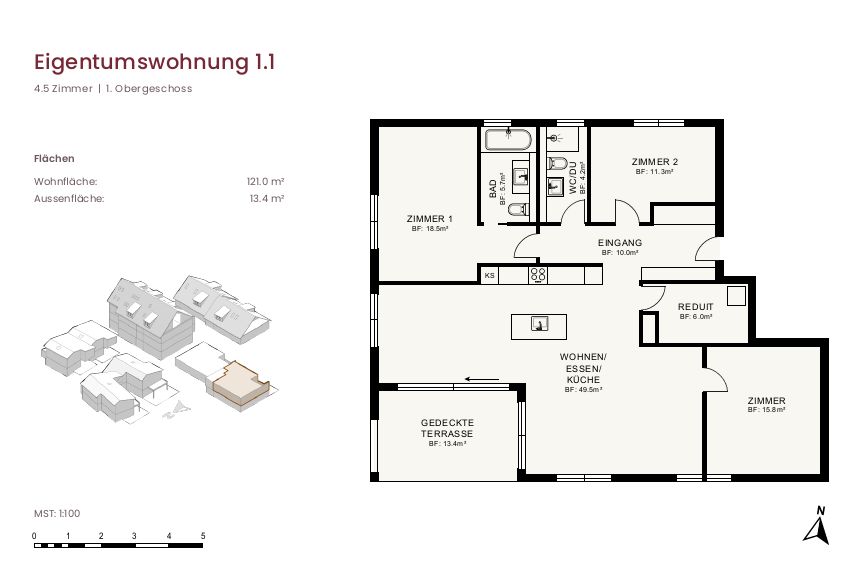 Neubauprojekt "im Gärtli" Wilchingen - 4.5-Zimmer-Wohnung - Grundriss
