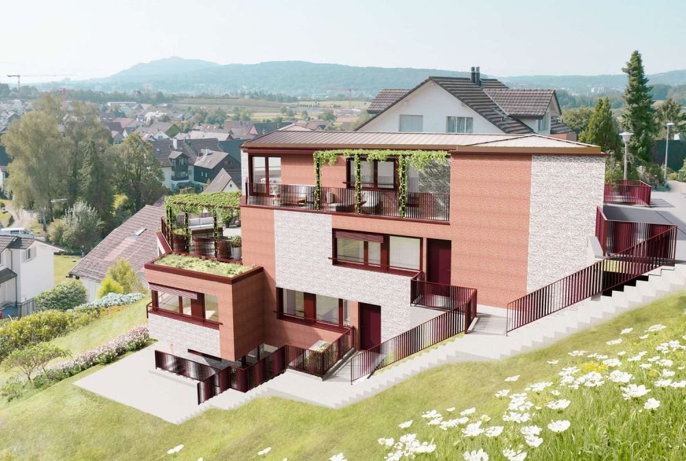 3.5-Zimmer-Maisonette mit 142.5 m² Wohnfläche und zwei traumhaften Terrassen - Aussenvisualisierung Nordostfassade