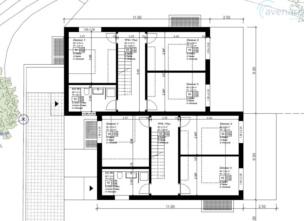 Neubau: moderne und grosszügige Doppeleinfamilienhäuser - Grundriss Obergeschoss