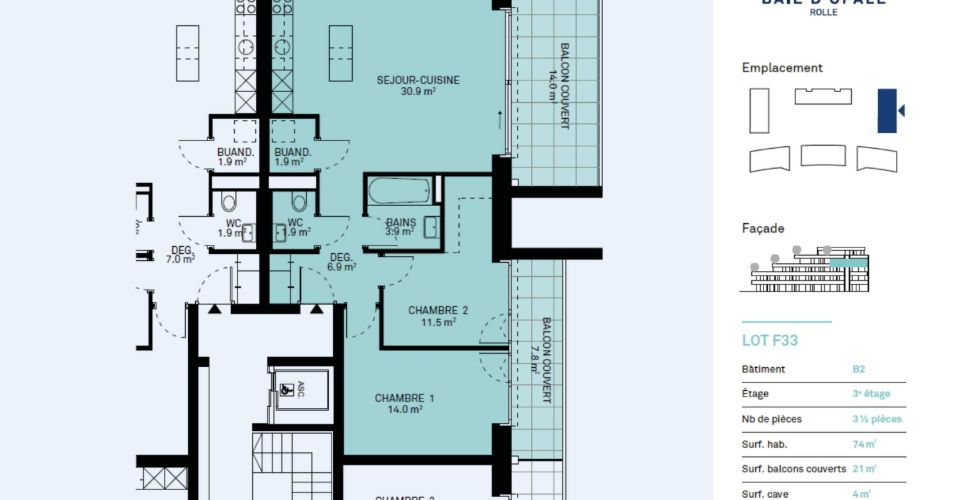 Appartement de 3,5 pièces exposé au soleil levant sur le lac ! - Appartement 3.5 pièces - image - 6