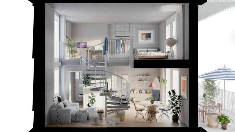 MIETEN OHNE KAUTION, Grosszügige Maisonette-Lofts im Industrie-Look - Visualisierung Wohnung