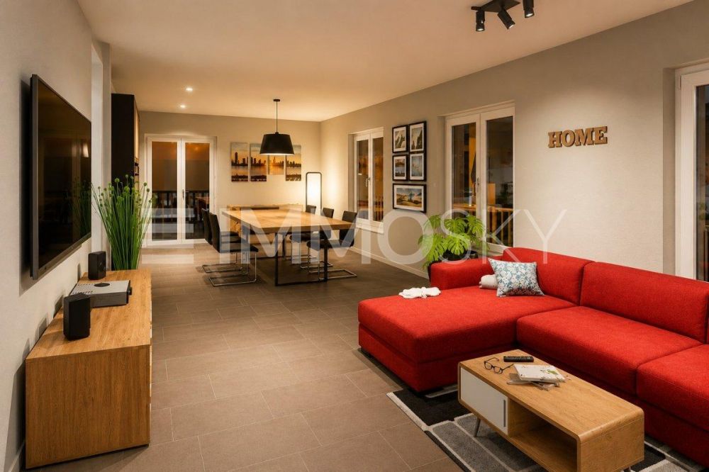 Hochwertiger Neubau mit stilvollem Wohnambiente - Wohnbereich bei Nacht