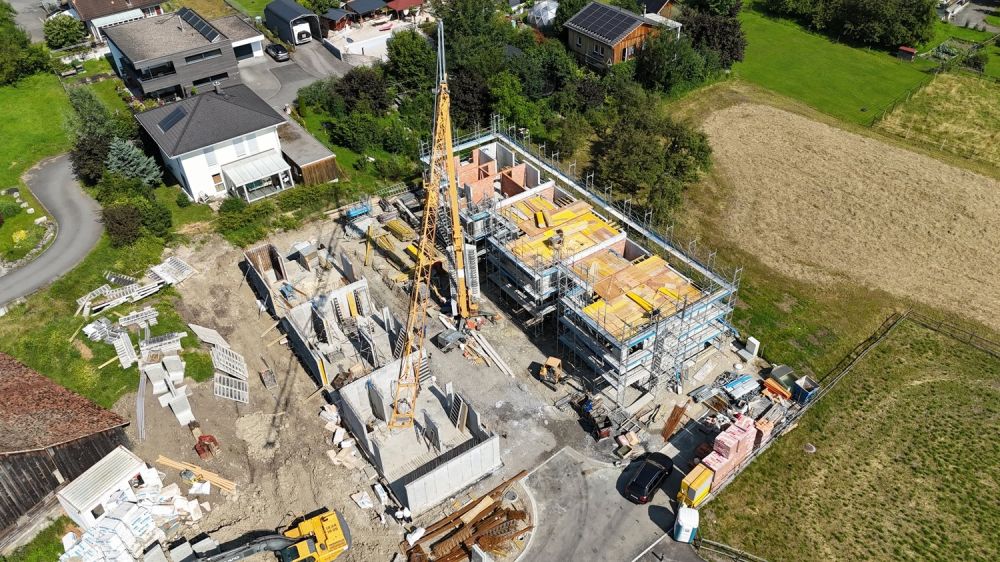Neubau: Modernes Reiheneinfamilienhaus in Sax zu kaufen - Vogelperspektive