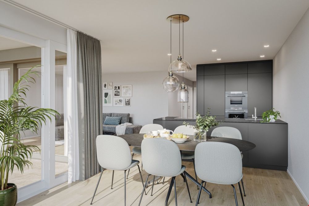 Tolle 3.5-Zimmer Neubauwohnung in der Nähe des Bahnhofs mit Abendsonne - Moderne Küche