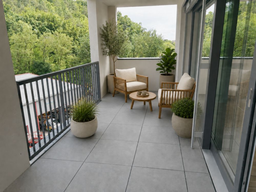 Zentrale Lage und 17.8 m² überdachte Terrasse als erweitertes Wohnzimmer - Grosszügiger Balkon mit Sicht ins Grüne