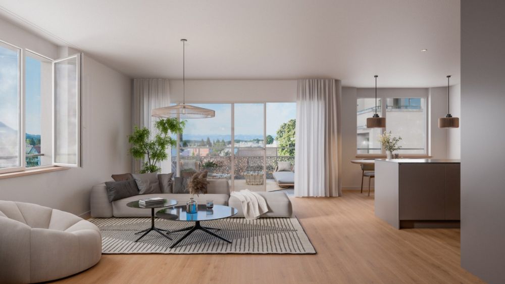Leben am Wildbach in Hinwil: 4.5 Zimmer Attikawohnung - Wohnzimmer 01