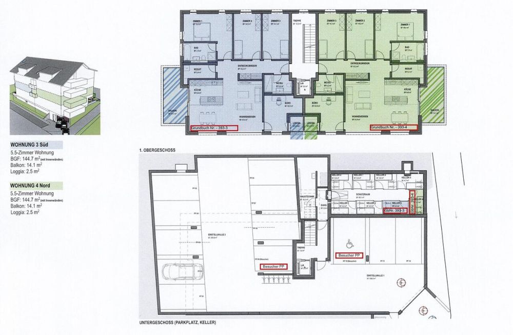 5.5- Zimmer Eigentumswohnung mit Terrasse & Loggia - Grundrissplan 5.5- Zimmer Wohnung (Süd), 1. Stock