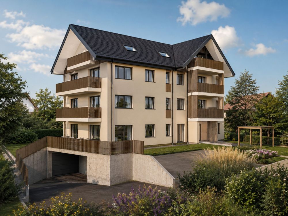 Appartement neuf de 4.5 pièces au coeur d'Oron-la-Ville - Vue Immeuble - non contractuel