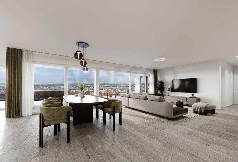 Weitblick Egerkingen - exklusives Wohnen mit Blick auf die Alpen! - Variante 2 / Wohnzimmer mit Weitblick