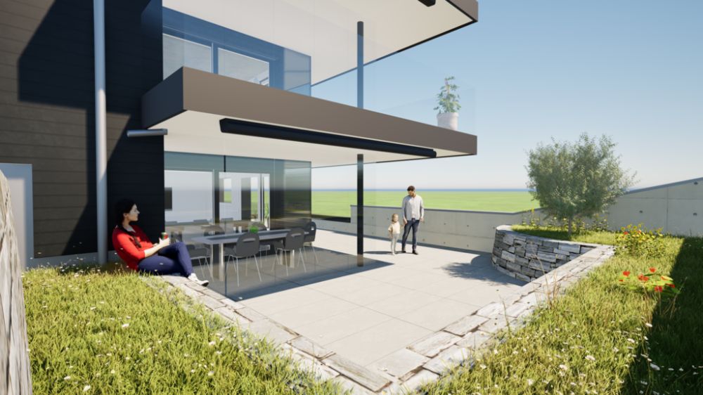 Exklusive 4.5 Zimmer Gartenwohnung mit Fernsicht (Neubau) - Grosszügiger, teils gedeckter Sitzplatz