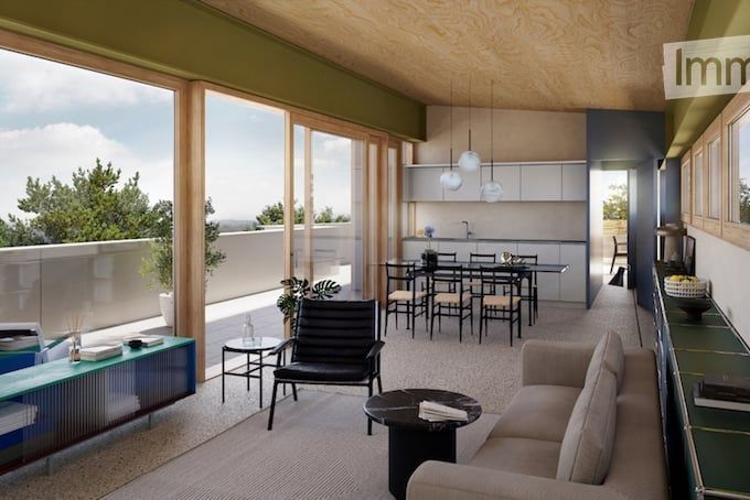 Attikawohnung 83 m2, Terrasse 43 m2, Raumhöhe 2.72 - 3.22 m, Terrazzo; CHF 1'398'000.- -  Bild 1