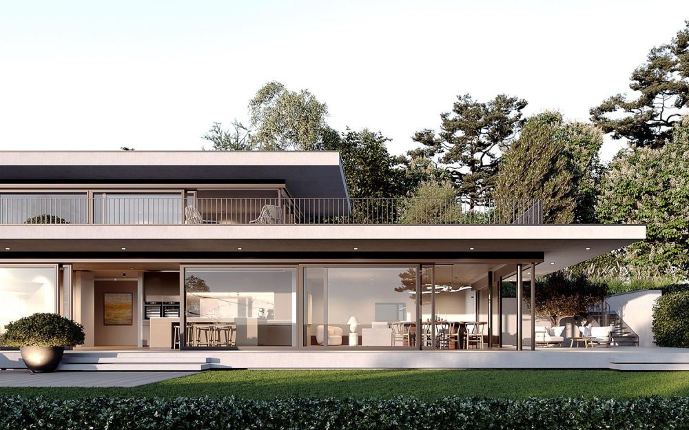 Neubauvilla mit Pool und Blick nahe Zürich. - Visualisierung Projekt - Frontansicht