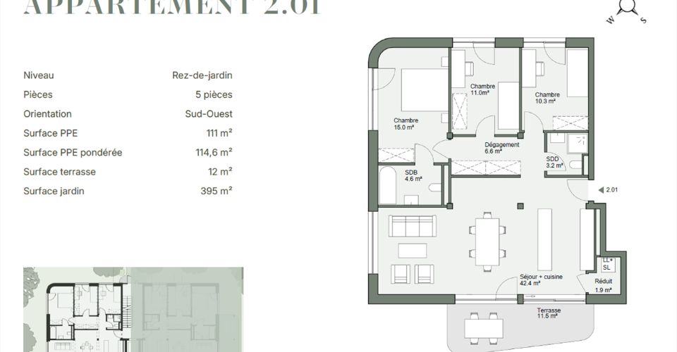 5 pièces avec jardin de 395 m² - Appartement 5 pièces - image - 6