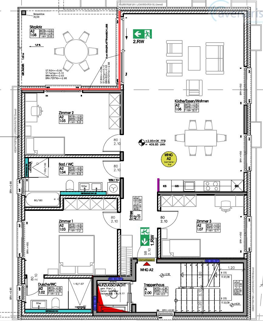 Neubau: Moderne 4.5-Zimmer-Eigentumswohnungen - fast bezugsfertig - Grundrissplan 1. Obergeschoss