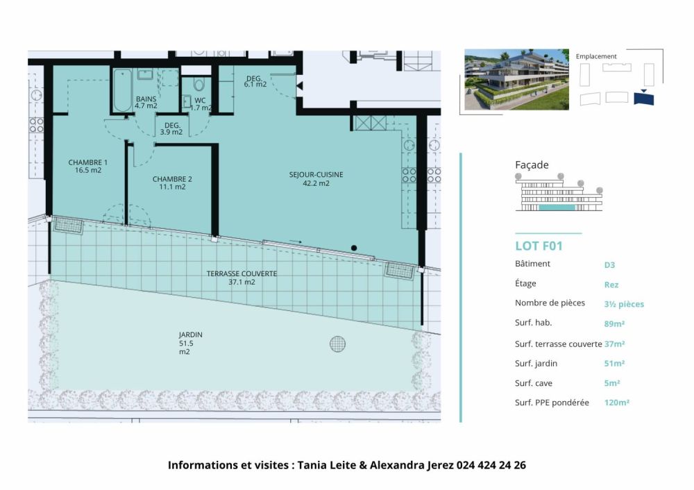 3.5 pièces de 120m2 avec terrasses de 37m2 et jardin privatif de 51m2 - Bild 13