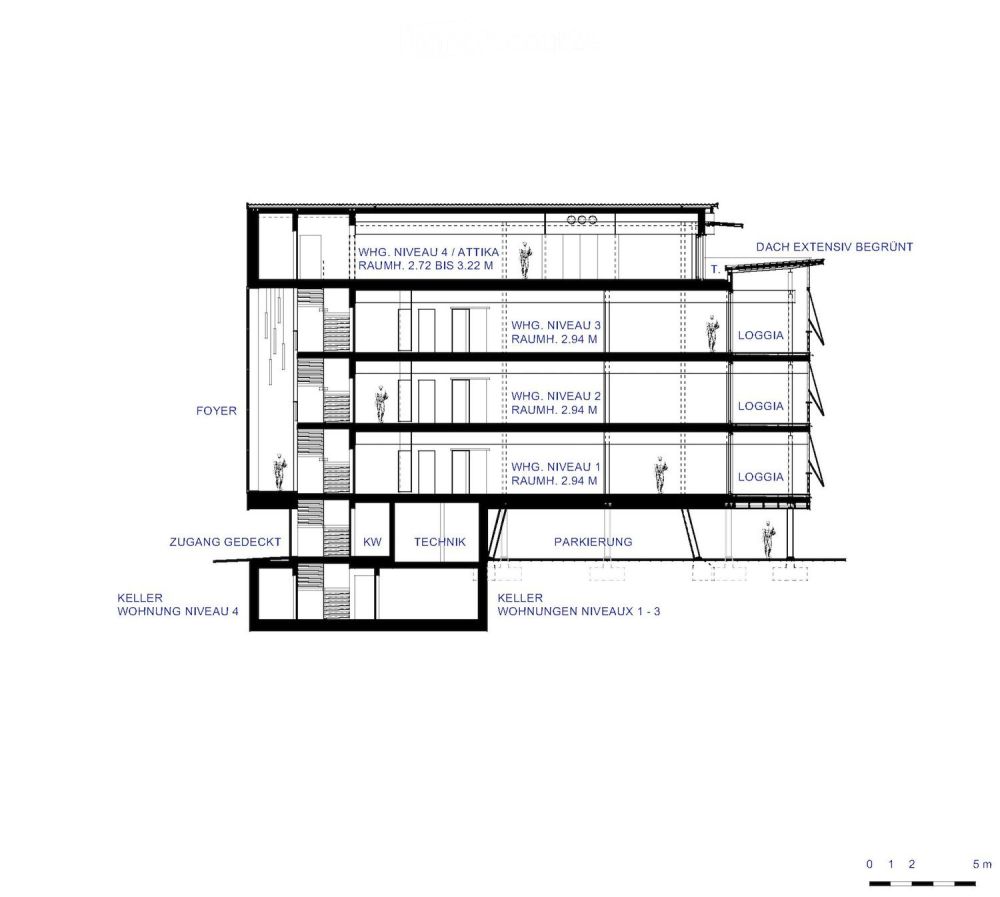 Attikawohnung 83 m2, Terrasse 43 m2, Raumhöhe 2.72 - 3.22 m, Terrazzo; CHF 1'398'000.- -  Bild 9