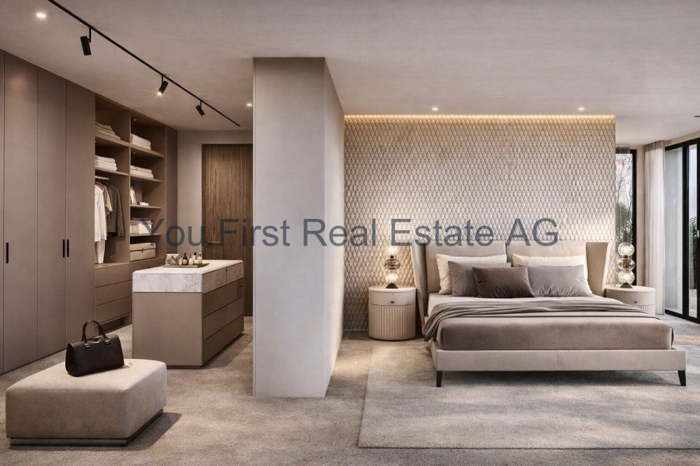 Luxuriöses Wohnen mit Seeblick in Eich  Ein Traum wird wahr! - Luxuriöses Schlafzimmer mit integriertem Ankleidebereich - Designoase der Extraklasse
