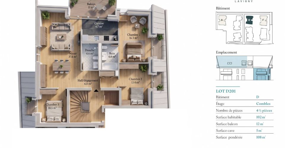 Appartement neuf de 4.5 pièces avec balcon - Attique 4.5 pièces - image - 7