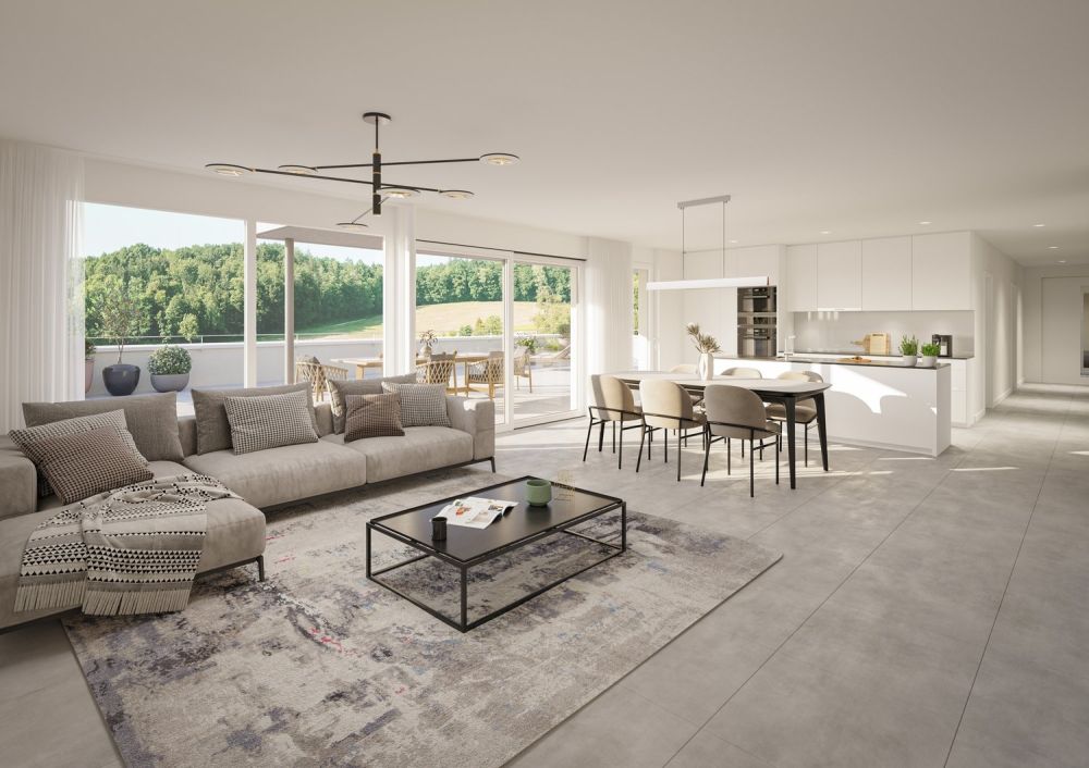 Wohnen mit Weitblick  Terrassiert, Hochwertig, Individuell - Wohnzimmer Terrassenwohnung 2.2