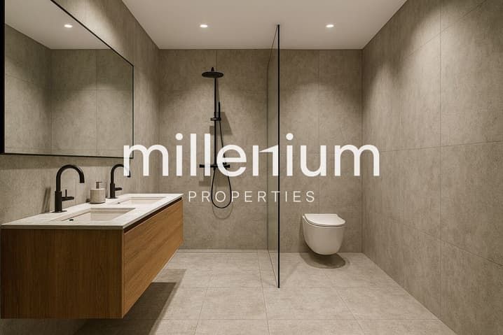 Villa contemporaine neuve à 100 m du Lac à Vésenaz - une salle de bains moderne avec toilettes, lavabo, douche et miroir / a modern bathroom with a toilet, sink, shower and mirror