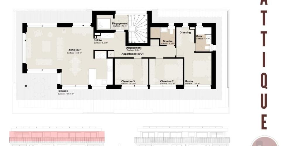 Attique neuf d'exception de 4.5 pièces avec terrasse de 109 m2 - Appartement 4.5 pièces - image - 3