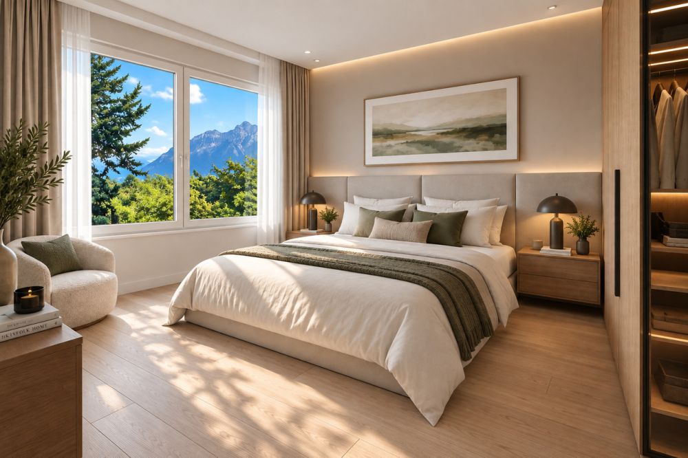 LUTRY -- UN ÉCRIN DE VERDURE AUX PORTES DE LAUSANNE - Chambre parentale avec dressing et salle d'eau