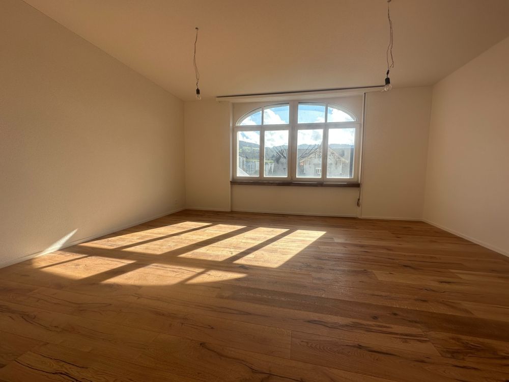 Erstbezug nach Kernsanierung: Noch 3 Moderne 4.5-Zimmer-Wohnungen mit Balkon zur Verfügung - Wohnzimmer