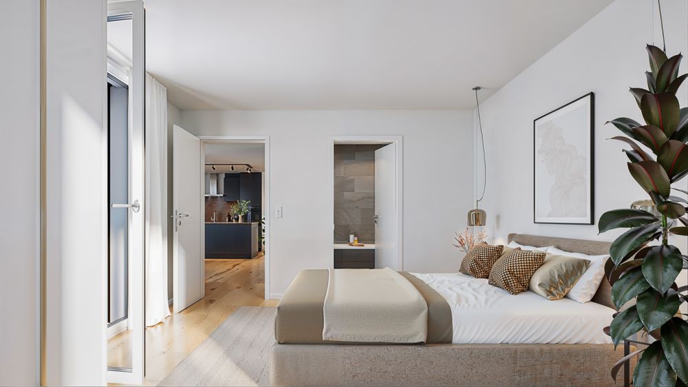 Neubauprojekt Vier-Kronen - 4.5 Zimmerwohnungen - Beispiel-Visualisierung Schlafzimmer