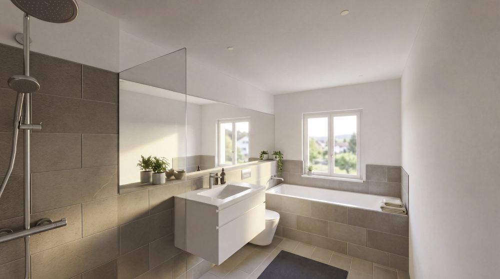 Exklusiver Neubau: 3.5 Zimmer- Gartenwohnung - Badezimmer