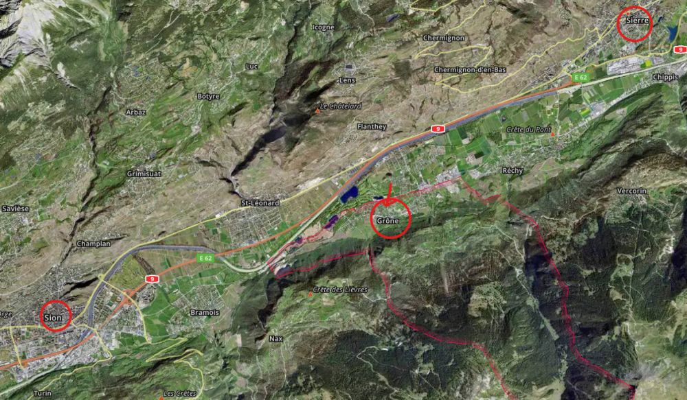 GRONE, 2,5 pièces neuf grand balcon et vue dégagée - situation de la commune de Grône entre Sion et Sierre