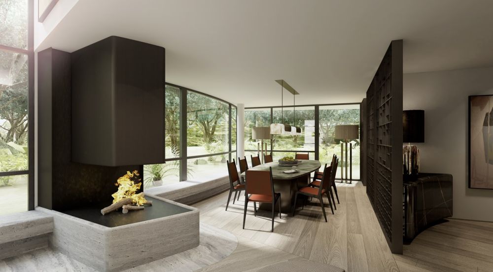 HC77 | Cologny - 3 luxueux hôtels particuliers - Une salle à manger installée dans son écrin végétal comme un jardin d'hiver